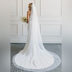 Cathedral length scattered Pearl veil extra wide